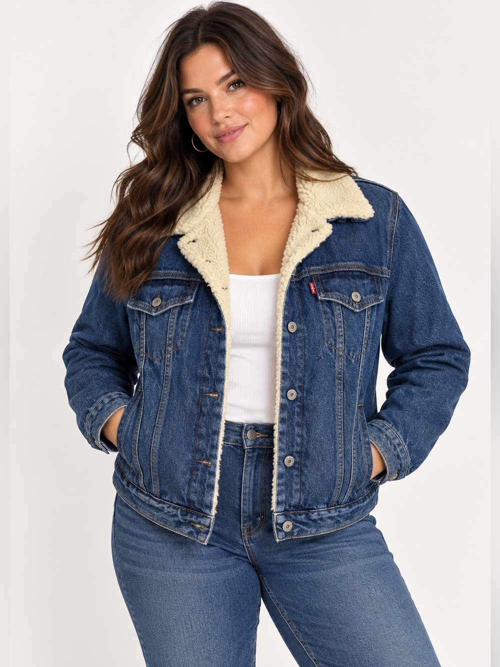 Levi's Blue Denim Sherpa-Lined Jean Jacket with Cream Collar